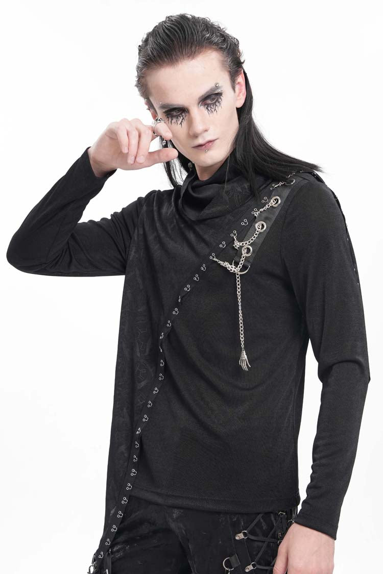 Black Chain Long Sleeves Print Stitching Asymmetric Men's Gothic Sweatershirt - Product - 4