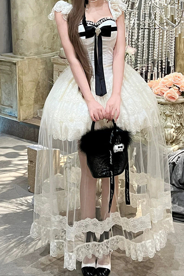 Ivory [Hepburn Heart] Square Collar Sleeveless Multi-Layered Cut-Out Bow Lace Sweet Lolita Jsk Dress - Product - 5