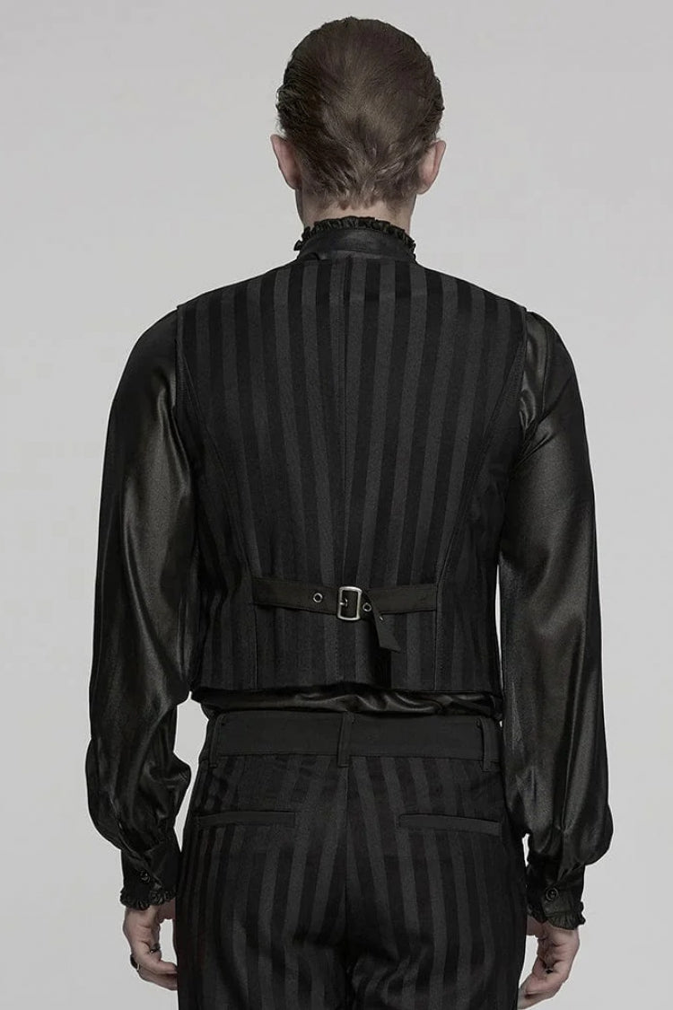 Black V Collar Sleeveless Striped Print Buckle Men's Punk Vest - Product - 3