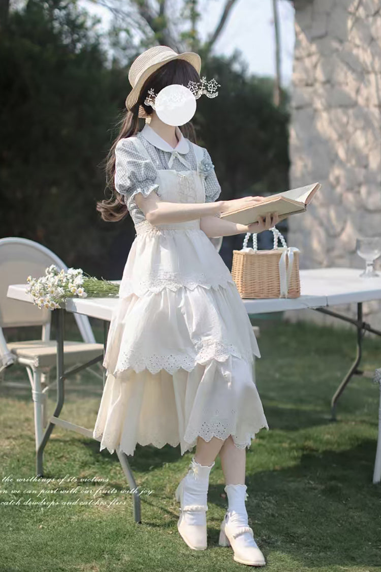 Ivory Sleeveless Triple-Layered Ruffle Lace-Up Sweet Elegant Lolita Jsk Dress - Product - 4