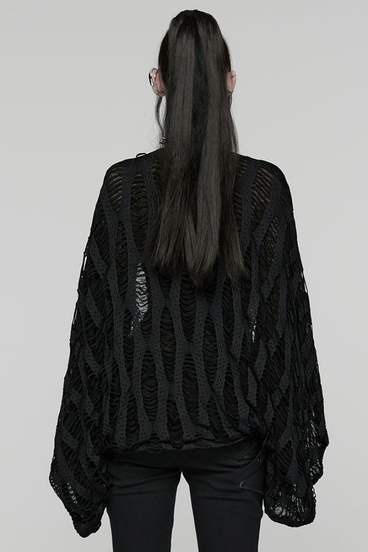 Black Long Batwing Sleeves Ripped Women's Punk Cardigan - Product - 3