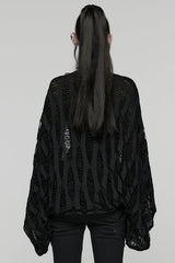 Black Long Batwing Sleeves Ripped Women's Punk Cardigan - Product - 3