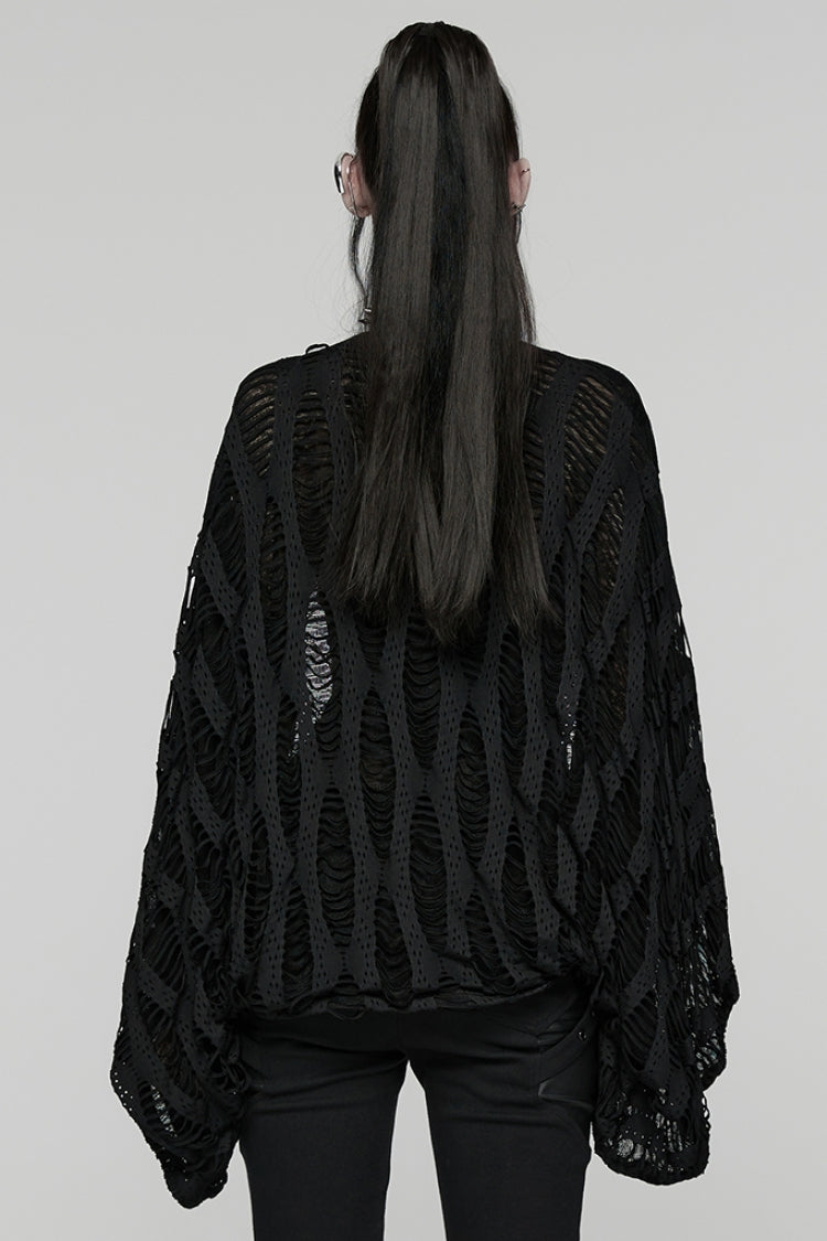 Black Long Batwing Sleeves Ripped Women's Punk Cardigan - Product - 3