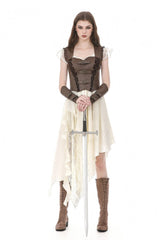 Brown Sweetheart Neckline Ruffled Flutter Sleeves Cut-Out Buckled Strap Women's Steampunk Slim Corset Vest - Product - 8
