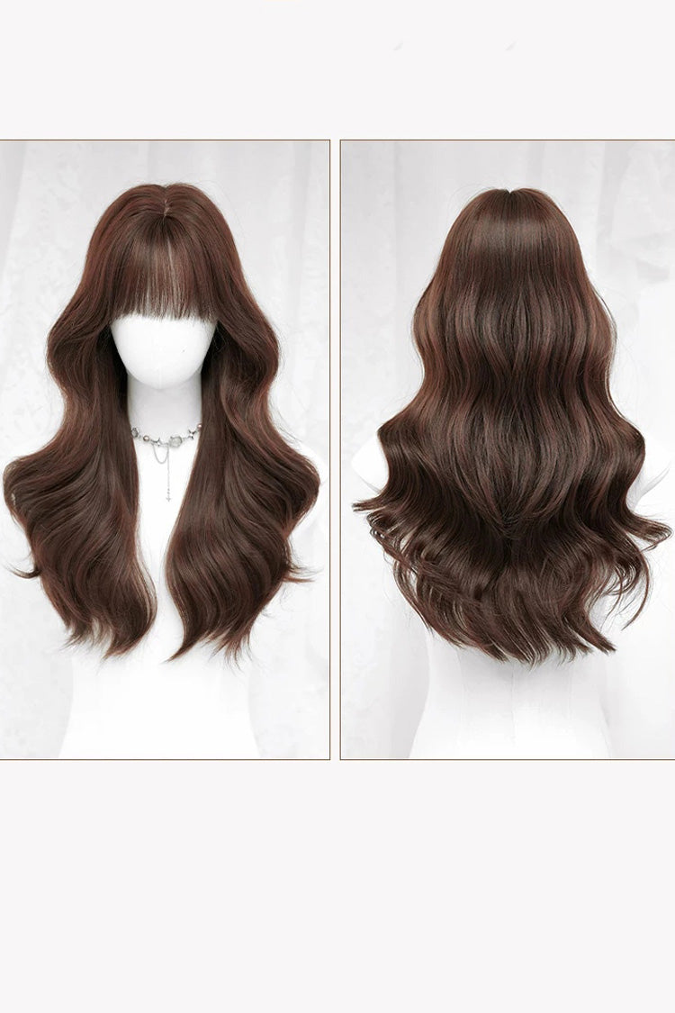 Dark Red Bean Paste Fluffy Natural Long Wavy Curls Sweet Daily Lolita Long Wig - Product - 5