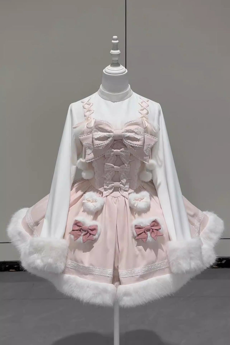 [Sweet Dream Bunny] Furry Bowknot Sweet Lolita Dress 2 Colors and 2 Versions - Product - 7