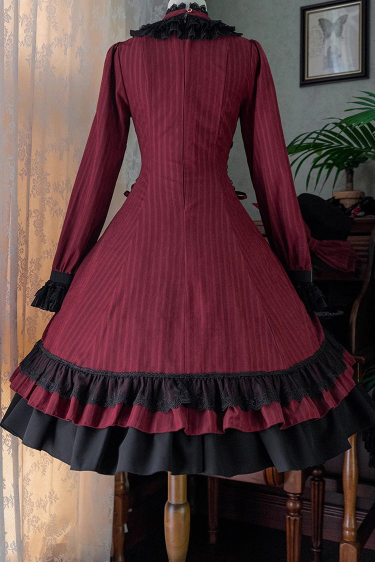 Point Manor Solid Color Stand Collar Long Sleeves Multi-layer Ruffle Gothic Lolita Dress 5 Colors - Product - 26