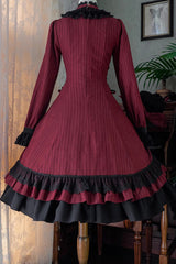 Point Manor Solid Color Stand Collar Long Sleeves Multi-layer Ruffle Gothic Lolita Dress 5 Colors - Product - 26