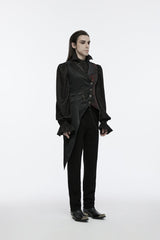 Black V Collar Sleeveless Embroidery Lace Asymmetric Men's Gothic Vest - Product - 5