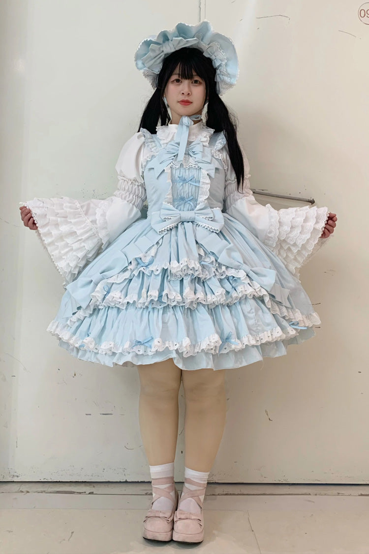[Grisha] Sleeveless Triple-Layered Ruffle Cardigan Bowknot Lace Sweet Plus Size Lolita Jsk Dress 3 Colors - Product - 13