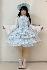 [Grisha] Sleeveless Triple-Layered Ruffle Cardigan Bowknot Lace Sweet Plus Size Lolita Jsk Dress 3 Colors - Product - 13