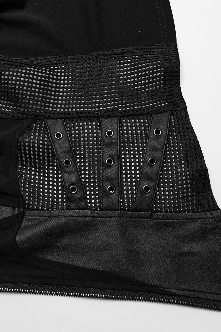 Black Sleeveless Hollow Stretch Knitted Stitching Womens Bat Wings Steampunk Vest - Product - 12