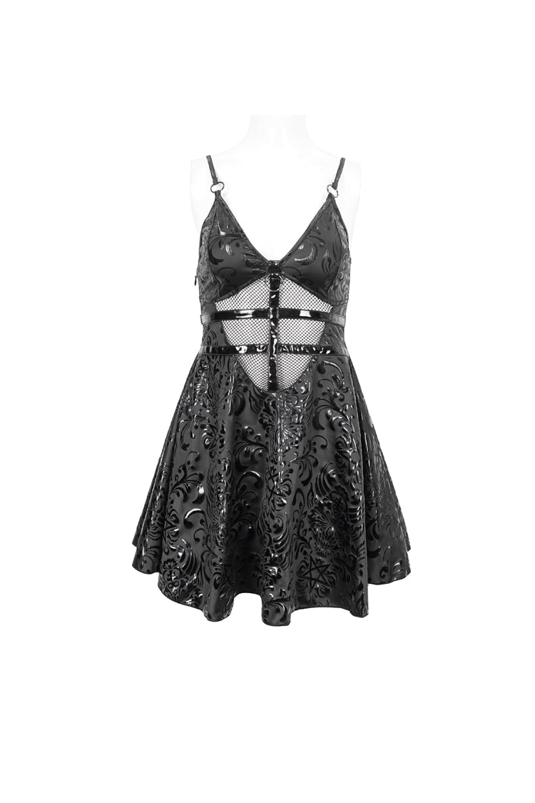 Black Pentagram Embossed Panel Mesh Rope Cutout Women's Gothic Dress - Product - 5