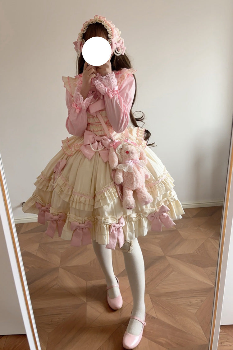 Pink/Yellow Doll Multi-Layered Ruffle Bowknot Lace Sweet (Set) detail view 5