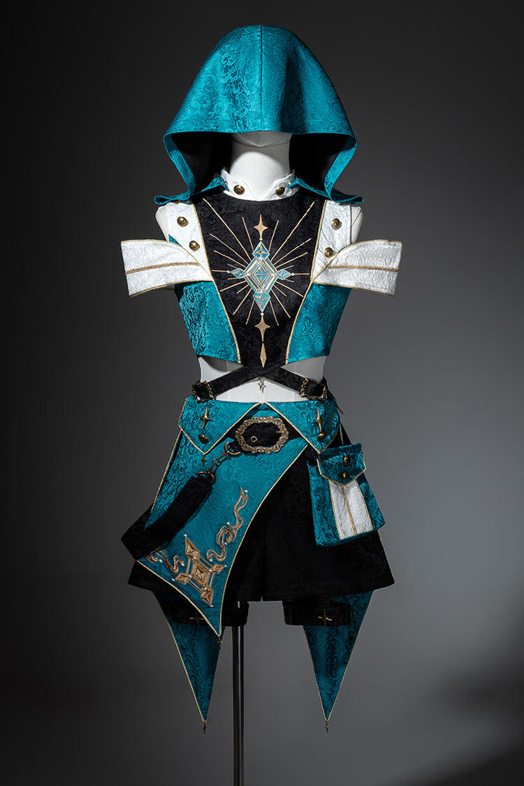 Blue/Green [Traveler’s Outfit] Print Embroidery Hooded Ouji Fashion Sweet Handsome Lolita Set - Product - 3