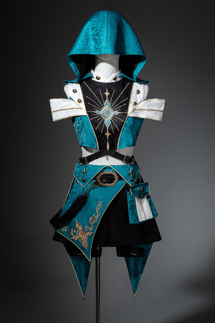 Blue/Green [Traveler’s Outfit] Print Embroidery Hooded Ouji Fashion Sweet Handsome Lolita Set - Product - 3