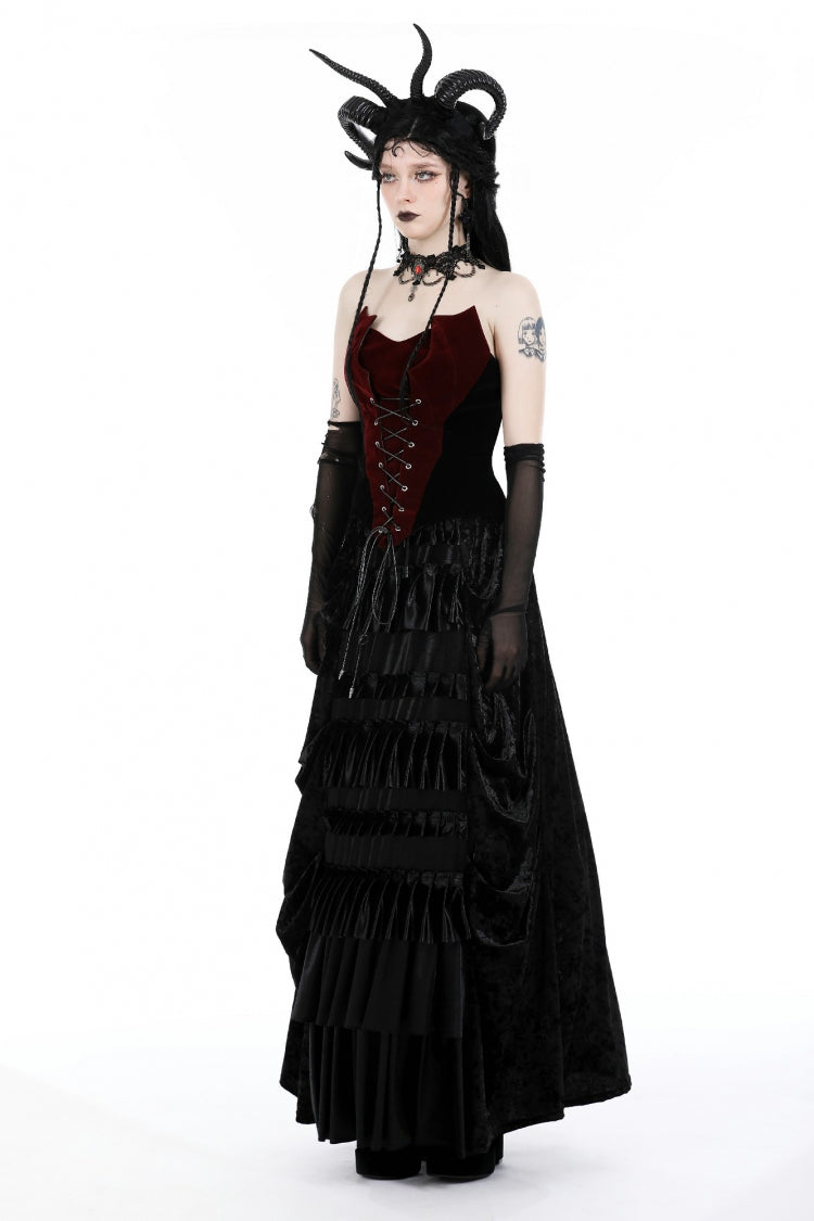Red/Black Sleeveless Women's Gothic Bat Overbust Corset - Product - 10