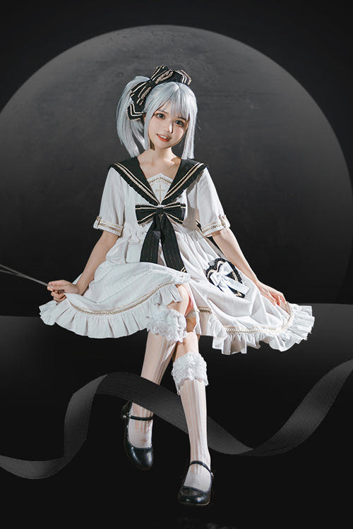 Chest Cross Striped Short Sleeve Gothic Lolita Dress - Product - 3