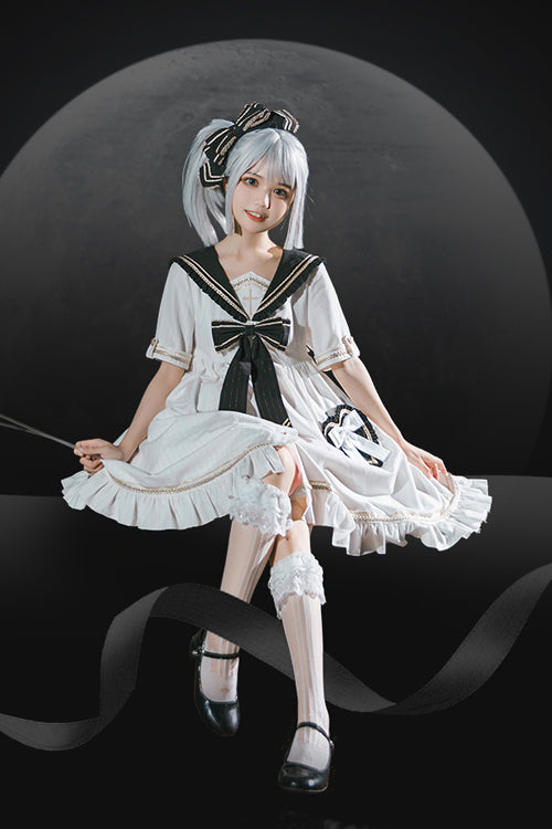 Chest Cross Striped Short Sleeve Gothic Lolita Dress - Product - 3