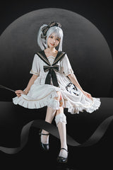 Chest Cross Striped Short Sleeve Gothic Lolita Dress - Product - 3
