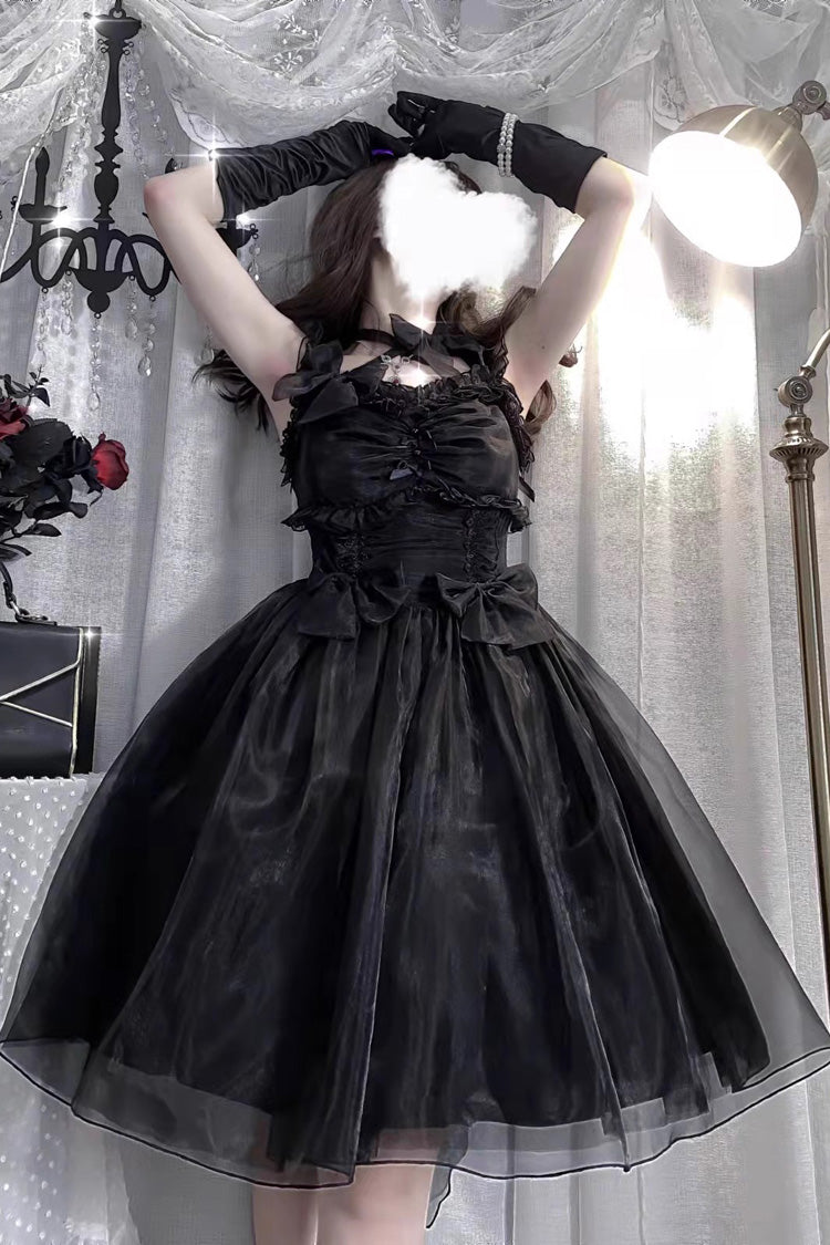 Spring Confession Ruffle Bowknot Mesh Sweet Lolita Jsk Dress (Long and Short Version) 2 Colors - Black - 3