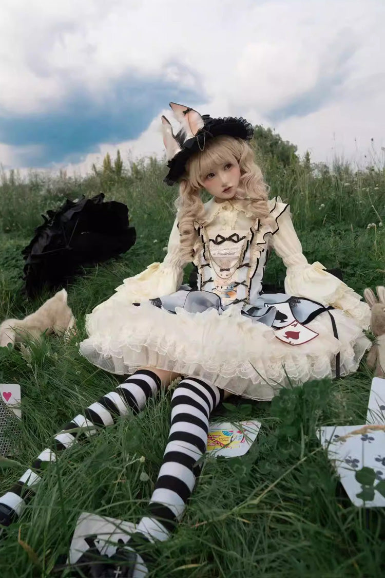 [Binky Bunny Magic] Square Collar Sleeveless Multi-Layered Ruffled Bow Lace Sweet Lolita Jsk Dress 2 Colors - Product - 8