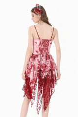 Red/White Multi-Layered Asymmetric Tie-dyed Women's Gothic Slip Dress - Product - 4