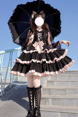 Black Multi-Layer Ruffled Ballet Sweet Lolita JSK Dress - Product - 4