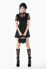 Black Lace Short Sleeves Cross Ruffled Women's Gothic Graduation Dress - Product - 10