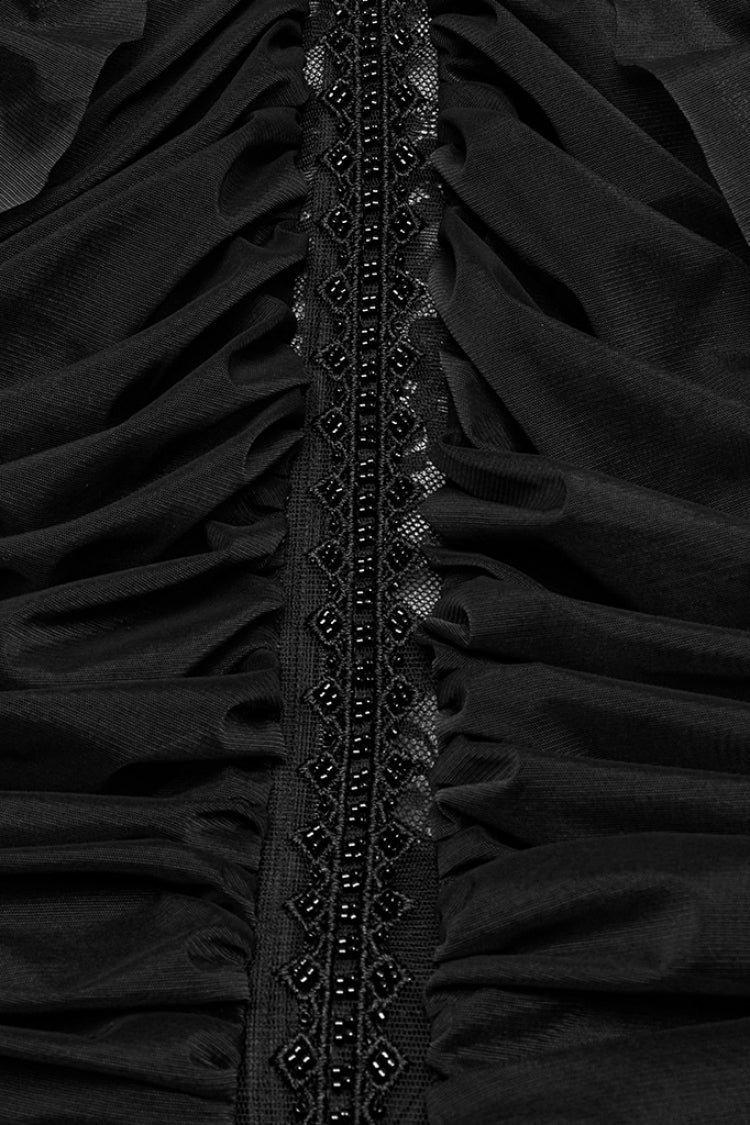 Black Short Sleeves Ruffle Stitching Lace Women's Gothic Layered Ball Gown Dress - Product - 6