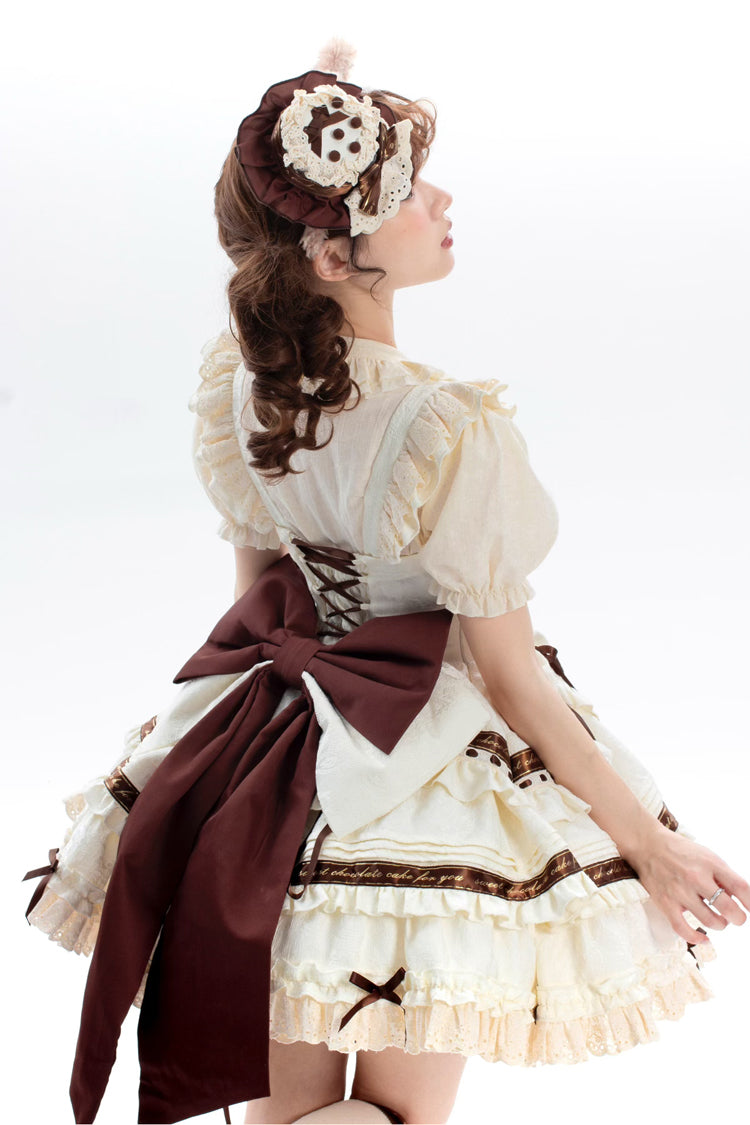 Ivory Chocolate Sleeveless Double-Layered Ruffle Bowknot Sweet Plus Size Lolita Jsk Dress - Product - 3