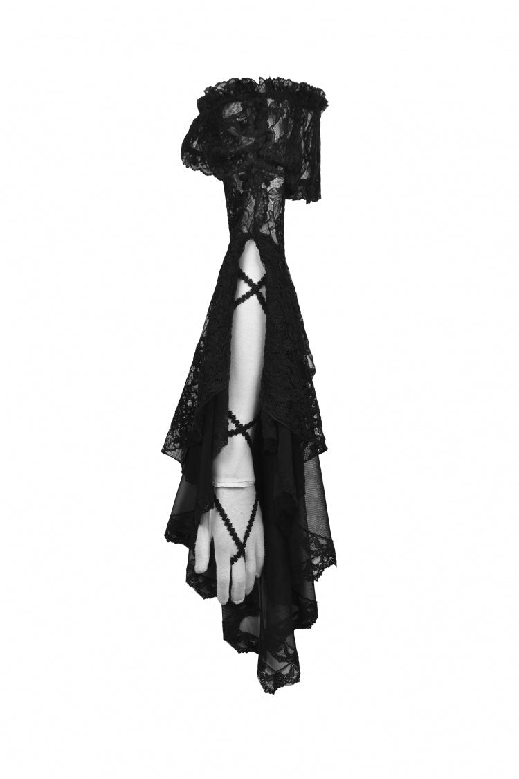 Black Off Shoulder Lace Long Trumpet Sleeves Floral Mesh Women's Gothic Cape - Product - 15