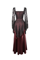 Red Lace Pointy Large Sleeves Back Middle Zipper Satin Long Floor Length Women's Gothic Dress - Product - 7