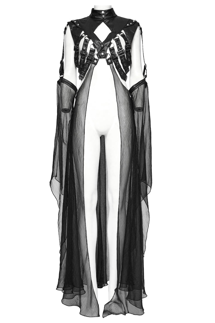 Black Stand Collar Sheer Women's Punk Removable Cape - Product - 3