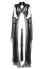 Black Stand Collar Sheer Women's Punk Removable Cape - Product - 3