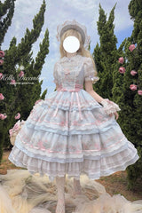 Multi-Color [Rose Flower Cage] Print Triple-Layered Ruffle Bowknot Sweet Elegant Lolita Jsk Dress - Multi-Color - 1