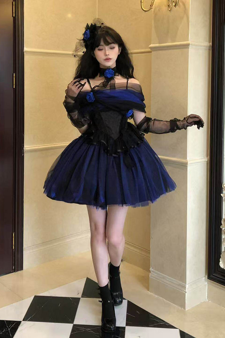 Klein Blue [Echo of Diana] Off Shoulder Ruffled Lace Gothic Lolita Dress - Product - 23