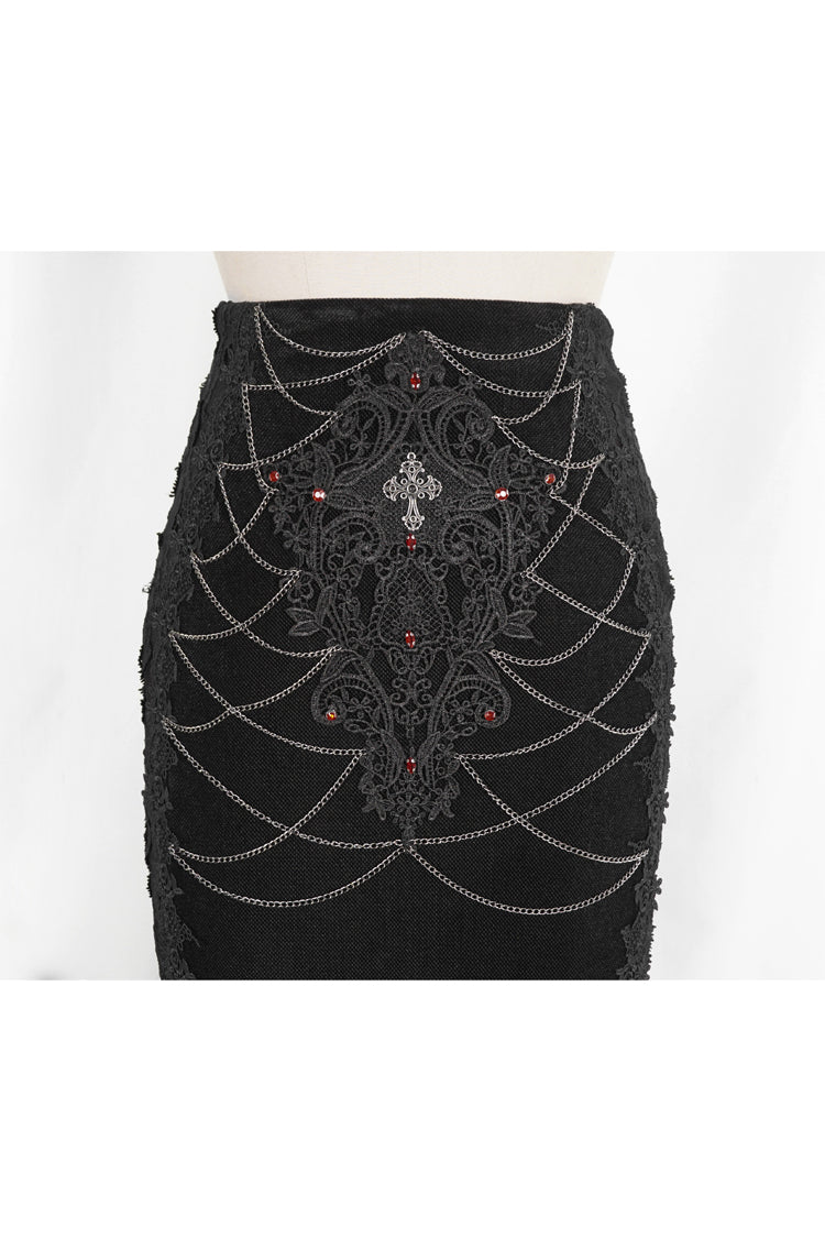 Black High Waisted Embroidery Stitching Lace Women's Gothic Skirt - Product - 8
