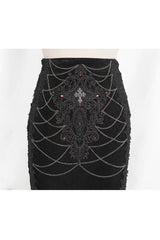 Black High Waisted Embroidery Stitching Lace Women's Gothic Skirt - Product - 8