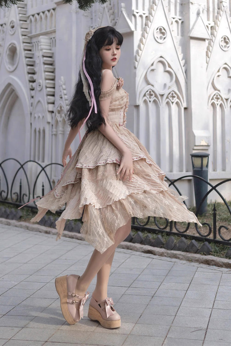 Yellow Sleeveless High Waisted Print Irregular Sweet Lolita Jsk Dress - Product - 8