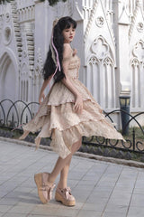Yellow Sleeveless High Waisted Print Irregular Sweet Lolita Jsk Dress - Product - 8