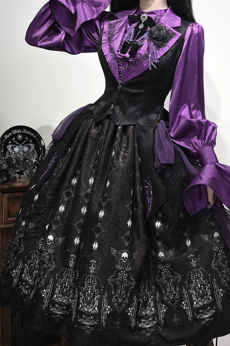 Black [Moonlit Return] Printed Boned Gothic Elegant Lolita Skirt - Product - 5