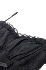Black Ruffled Lace Splice Lace-Up Women's Gothic Overbust Corset - Product - 12