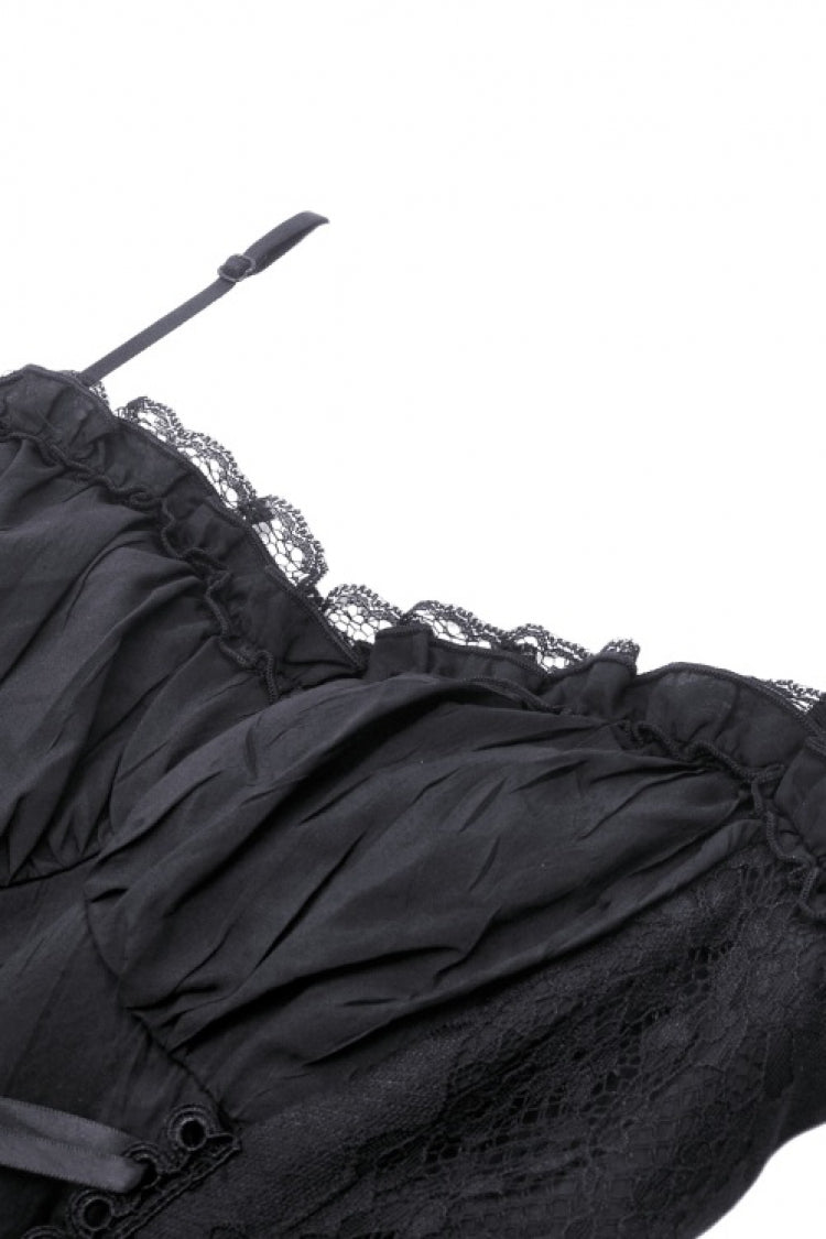 Black Ruffled Lace Splice Lace-Up Women's Gothic Overbust Corset - Product - 12