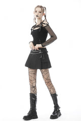 Black Pleated Big-pocket Chain-Decorated Women's Punk Mini Skirt with Belt - Product - 4
