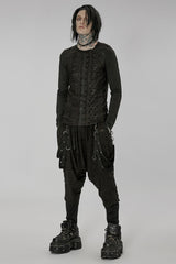 Black Ripped Men's Punk Sagging Pants with Straps - Product - 4