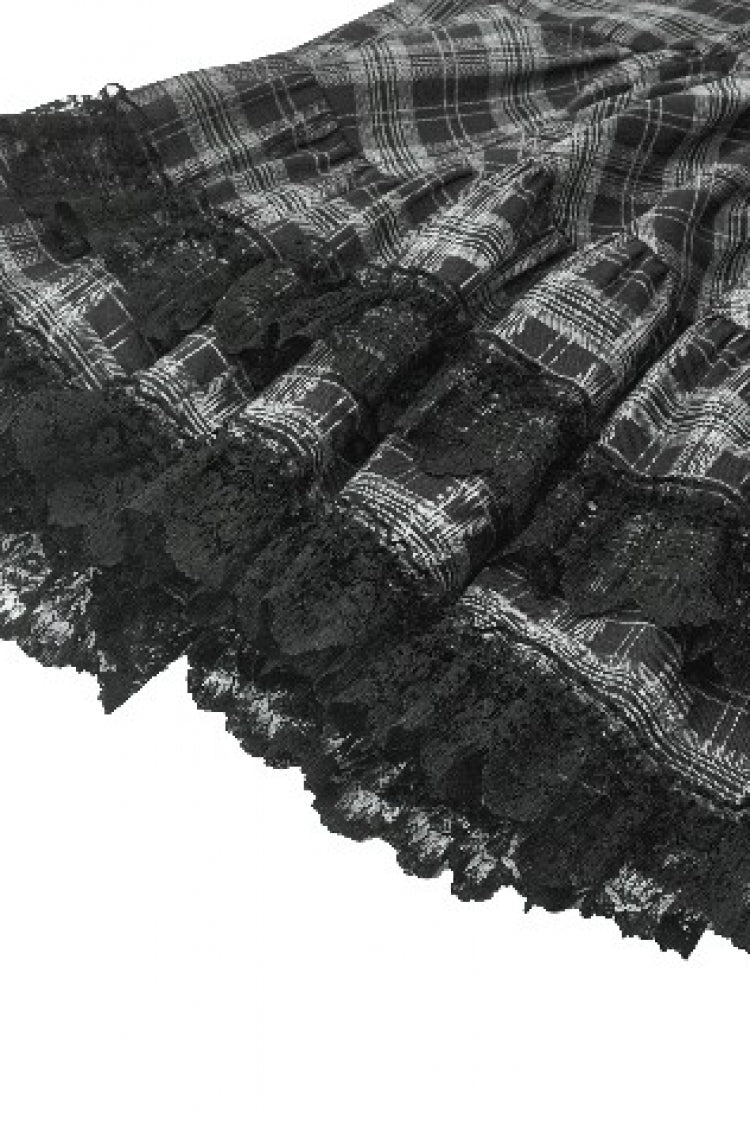 Grey Sleeveless Layered Lace Hem Plaid Women's Punk Party Slip Dress Graduation Dress - Product - 16