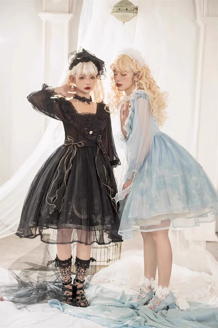 Planet Butterfly Print Bowknot Classic Gothic Lolita Dress 2 Colors - Product - 21