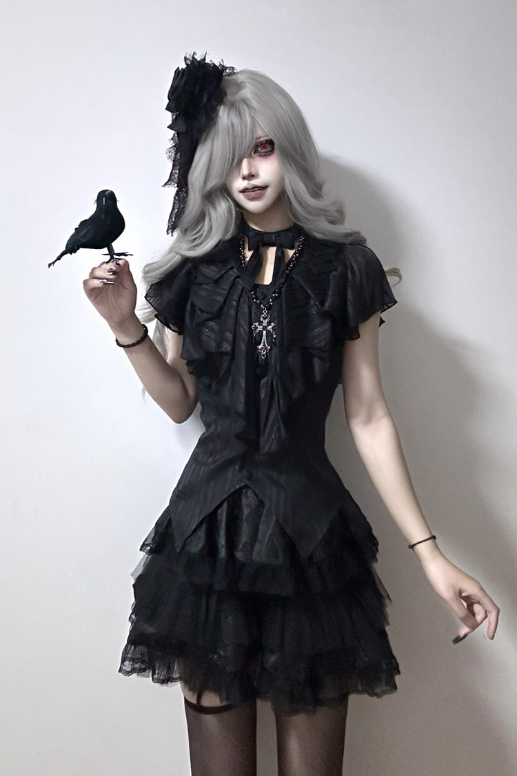 Black Ruffled Bow Gothic Japanese Lolita Blouse - Product - 2