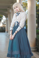 Blue Ruffle Embroidery Lace-Up Sweet College Style Elegant Lolita Skirt - Product - 2